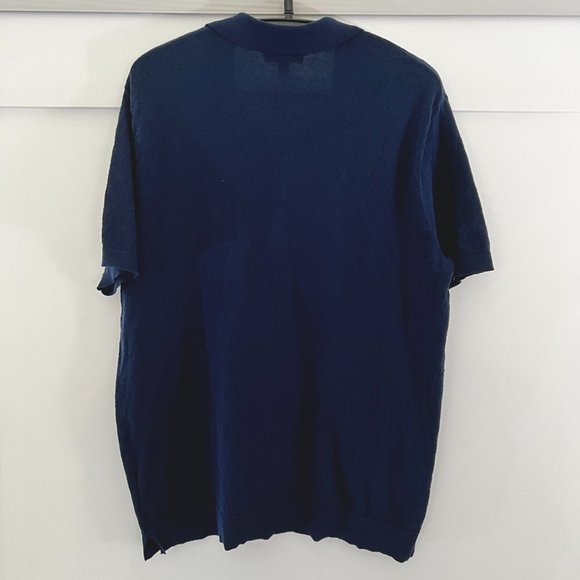 Express Zig Zag Cotton Short Sleeve Notch Polo Sweater (Large, Blue) - Picture 2 of 5